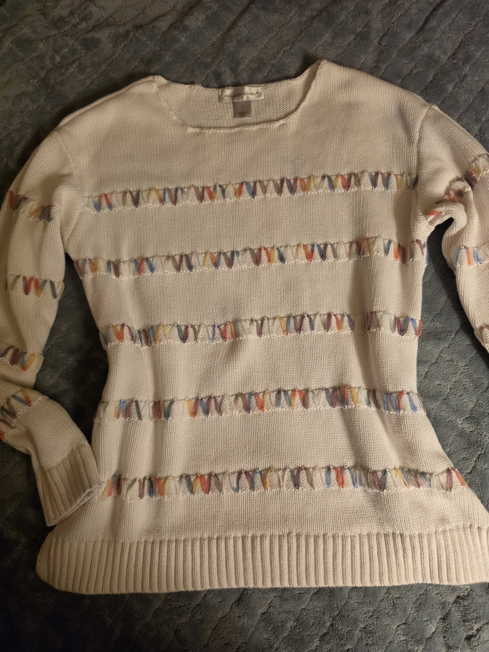 Christopher & Banks Rainbow Loop Detail Knit Sweater Cream Small